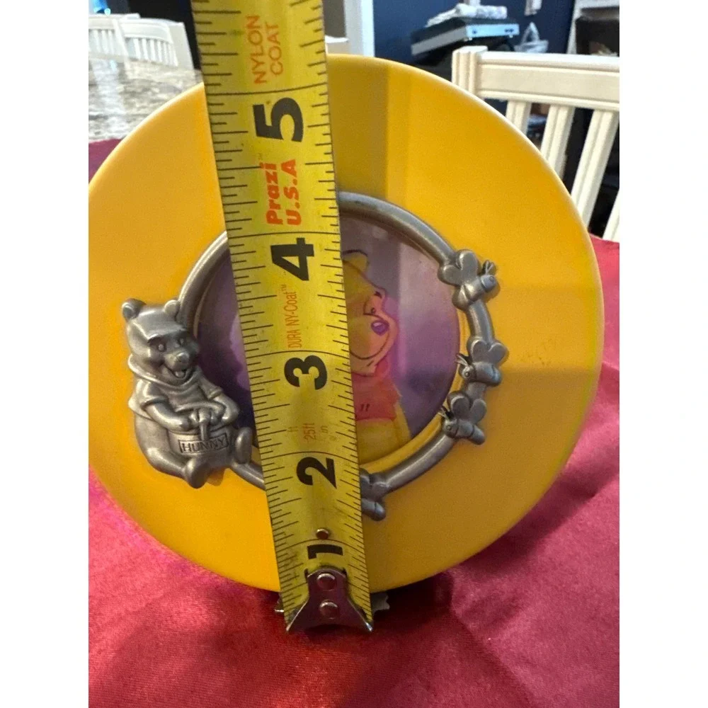 Disney Winnie the Pooh Yellow Round Picture Frame Pewter Bee Hunny Pot 3x3 Photo